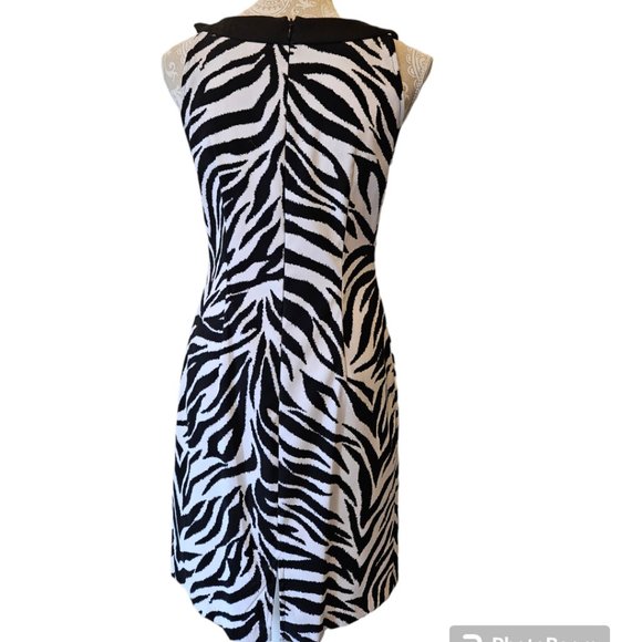 Connected apparel- Womens Black and White Zebra Pint Sheath Dress size 6 - Picture 2 of 7